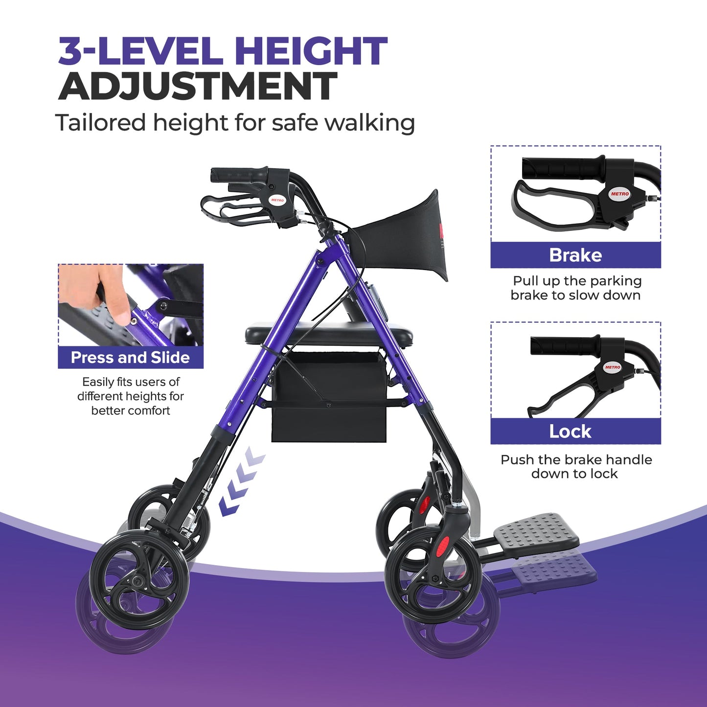 Metro Mobility M913P 2-in-1 Rollator and Transport Wheelchair