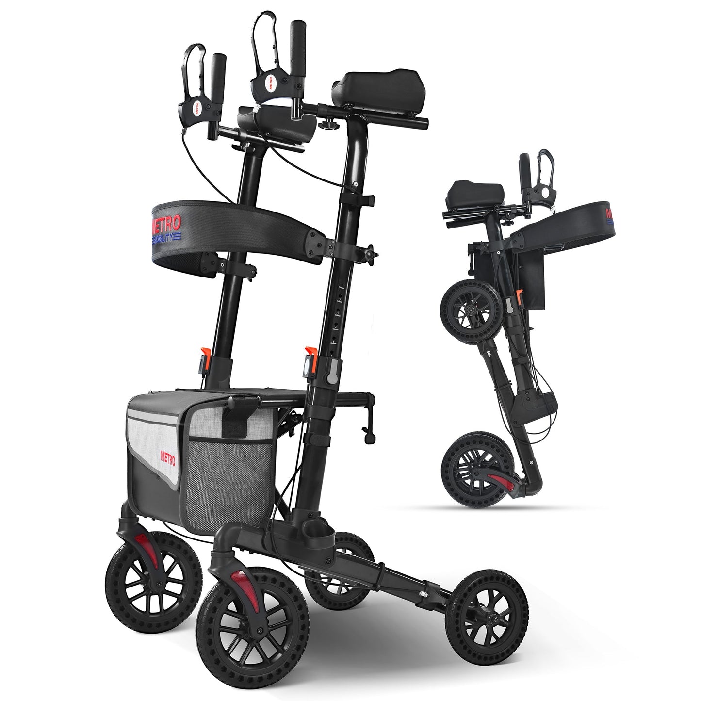 Metro Mobility M905BU Folding Rollator Walker with Seat – All-Terrain Wheels, 300 lb Capacity