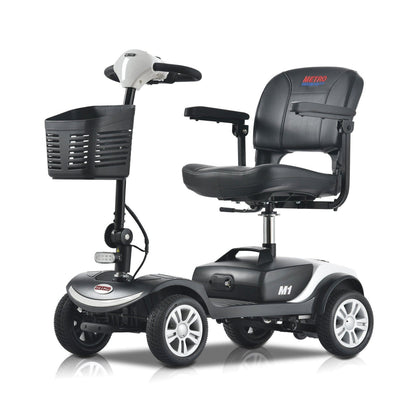 Metro Mobility M1 Portable 4-Wheel Foldable Mobility Scooter - Long Distance, 300lbs Weight Capacity w/ Flat Free Tires