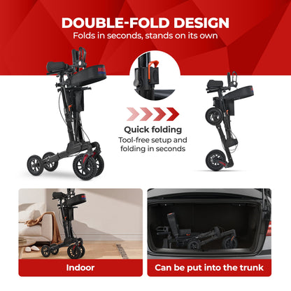 Metro Mobility M905BU Folding Rollator Walker with Seat – All-Terrain Wheels, 300 lb Capacity