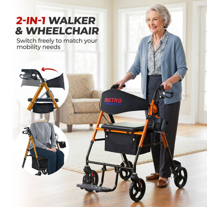 Metro Mobility M913P 2-in-1 Rollator and Transport Wheelchair