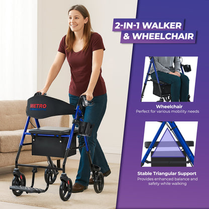 Metro Mobility M913P 2-in-1 Rollator and Transport Wheelchair