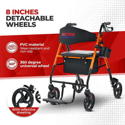 Metro Mobility M913P 2-in-1 Rollator and Transport Wheelchair