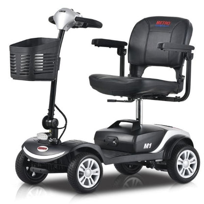 Metro Mobility M1 Portable 4-Wheel Foldable Mobility Scooter - Long Distance, 300lbs Weight Capacity w/ Flat Free Tires