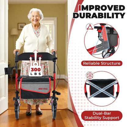 Metro Mobility – Foldable with Seat, 8" All-Terrain Wheels, Stable & Durable, 300 lb Capacity
