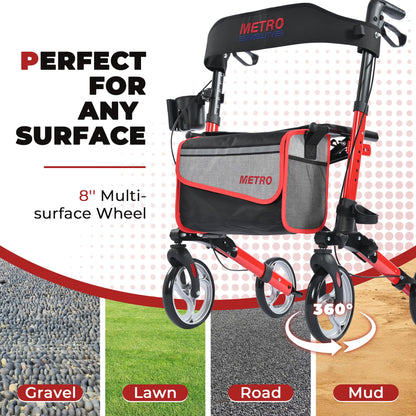 Metro Mobility – Foldable with Seat, 8" All-Terrain Wheels, Stable & Durable, 300 lb Capacity
