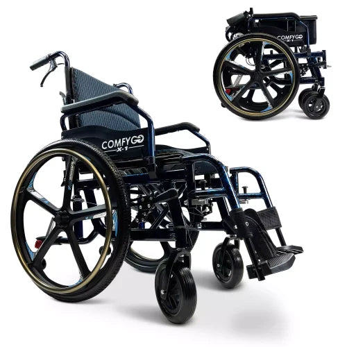 ComfyGo X-1 Manual Wheelchair Lightweight Folding with Quick-Detach Wheels For Easy Car Transport
