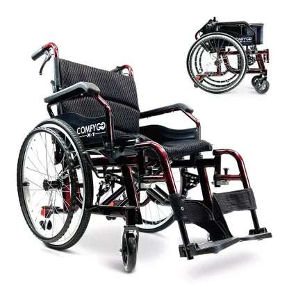 ComfyGo X-1 Manual Wheelchair Lightweight Folding with Quick-Detach Wheels For Easy Car Transport