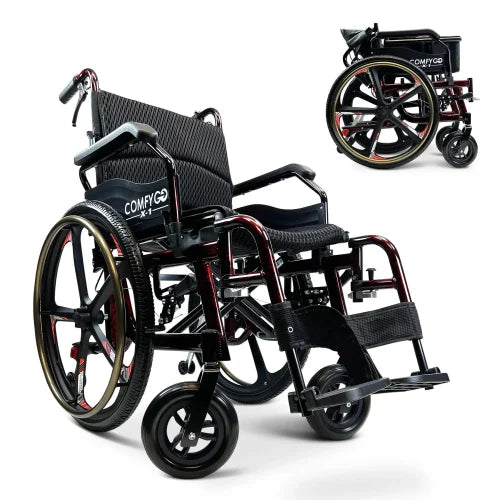 ComfyGo X-1 Manual Wheelchair Lightweight Folding with Quick-Detach Wheels For Easy Car Transport