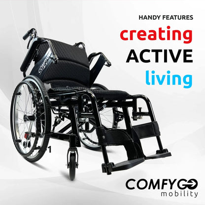 ComfyGo X-1 Manual Wheelchair Lightweight Folding with Quick-Detach Wheels For Easy Car Transport