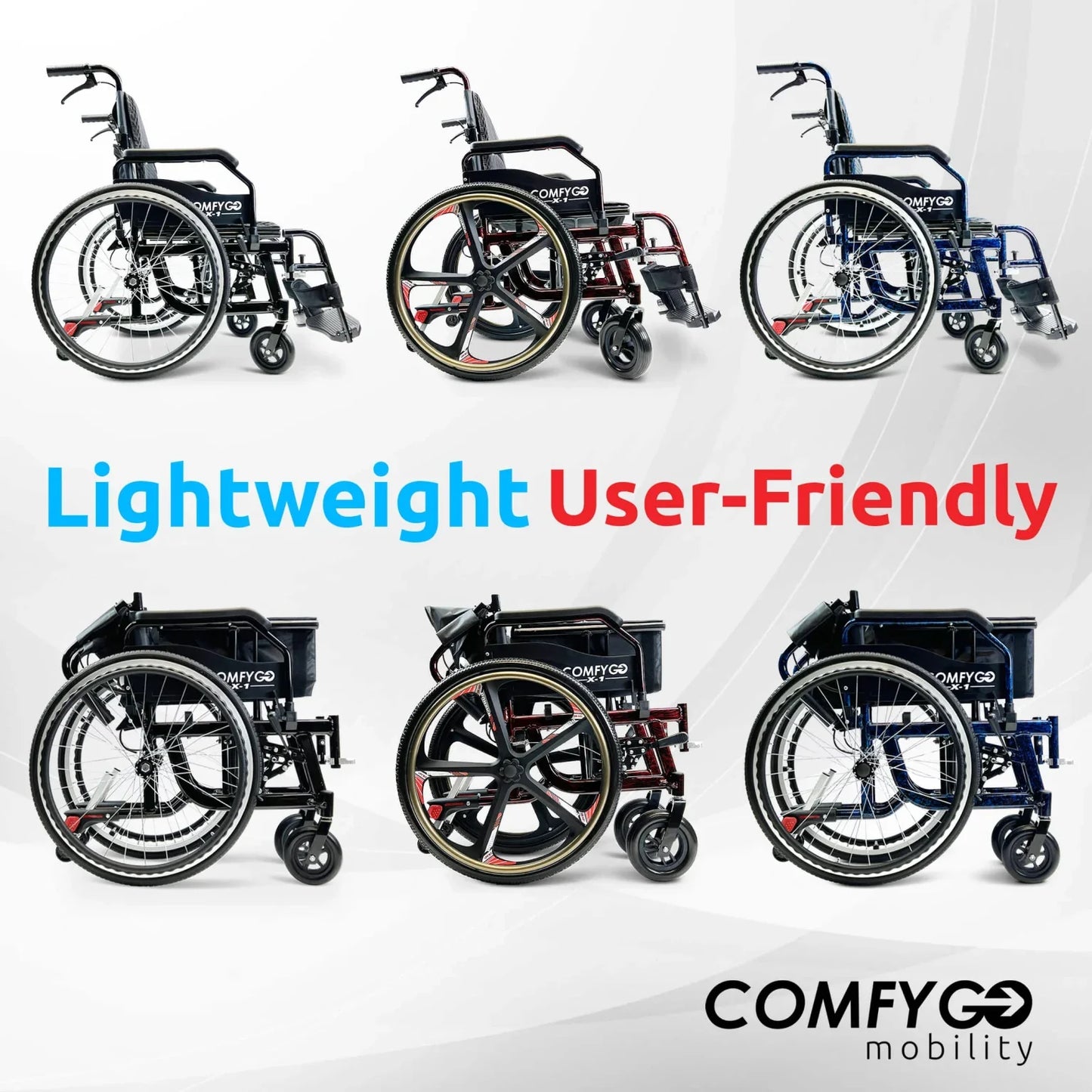 ComfyGo X-1 Manual Wheelchair Lightweight Folding with Quick-Detach Wheels For Easy Car Transport